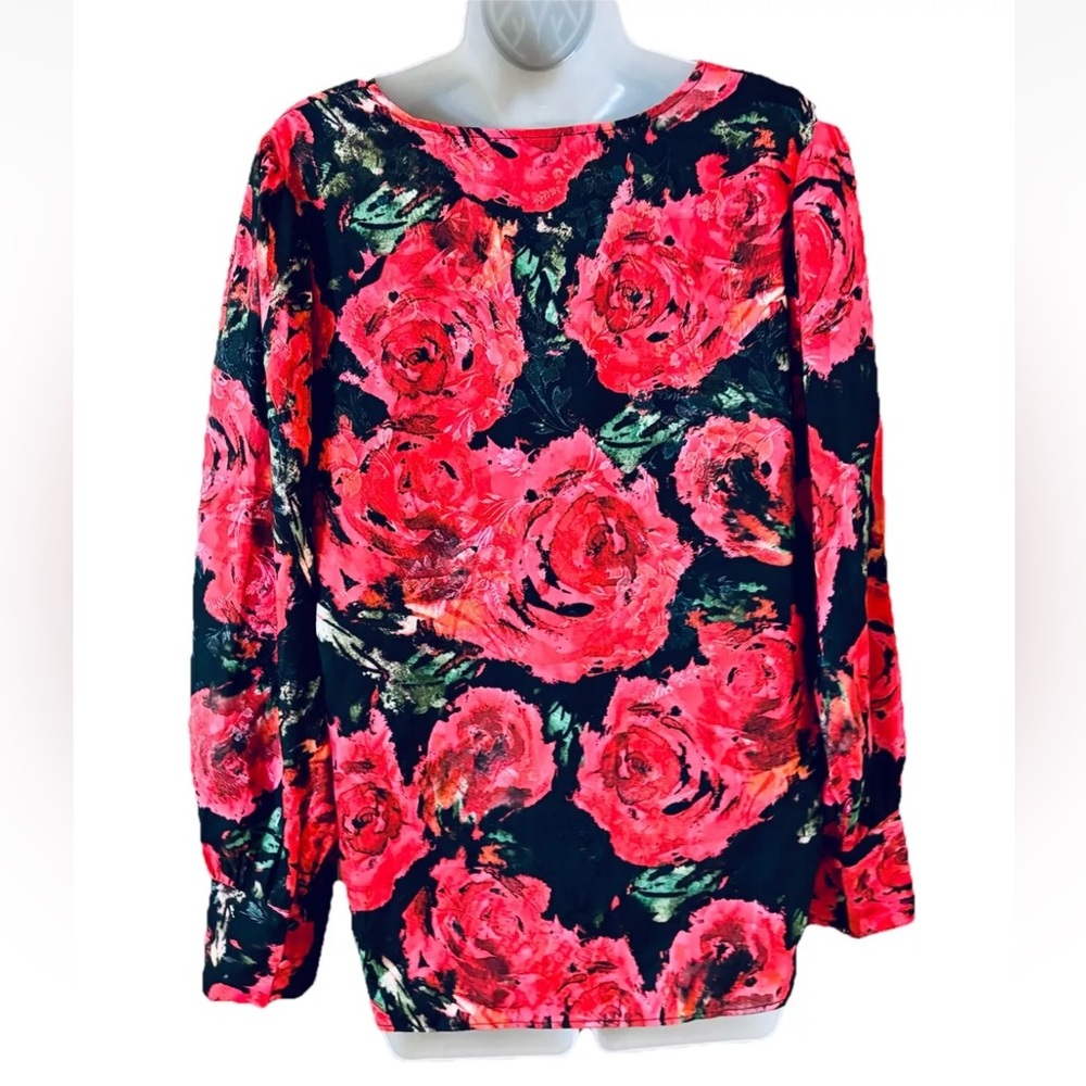 Rachel Zoe Top Womens M Dark Floral Roses Satin Tunic Whimsigoth Grunge Artsy - Picture 3 of 11